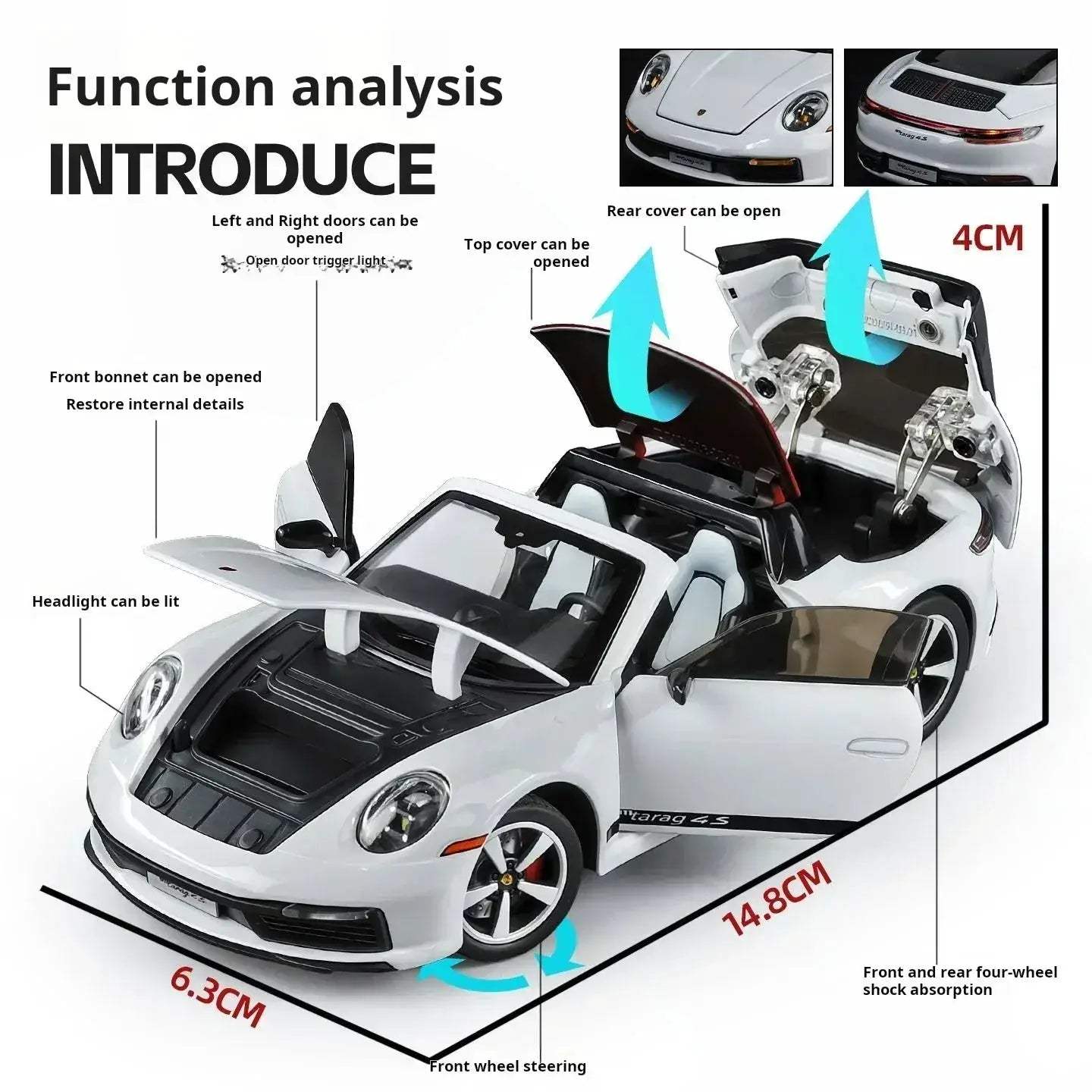 Porsche 911 Diecast Convertible Model 1 32 Scale With Sound - ToylandEU