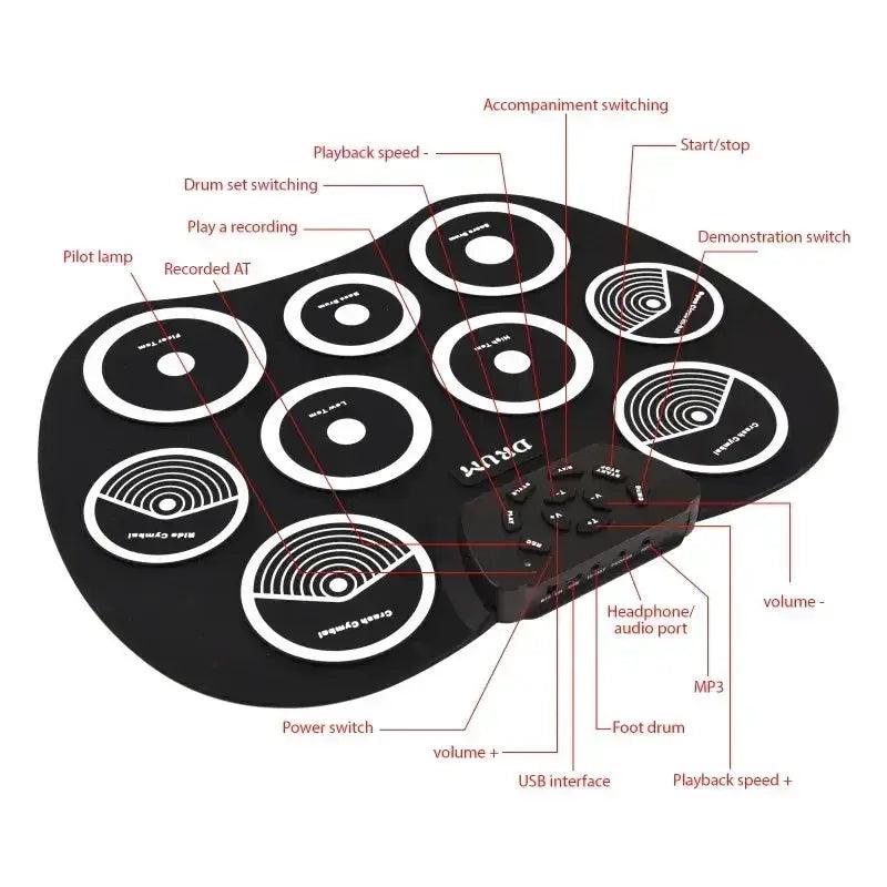  Portable 9 Pad Electronic Drum Set With MIDI Interface -  ToylandEU™