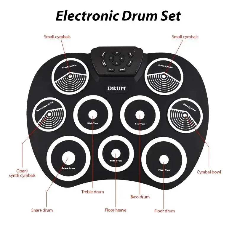 Portable 9 Pad Electronic Drum Set With MIDI Interface - ToylandEU