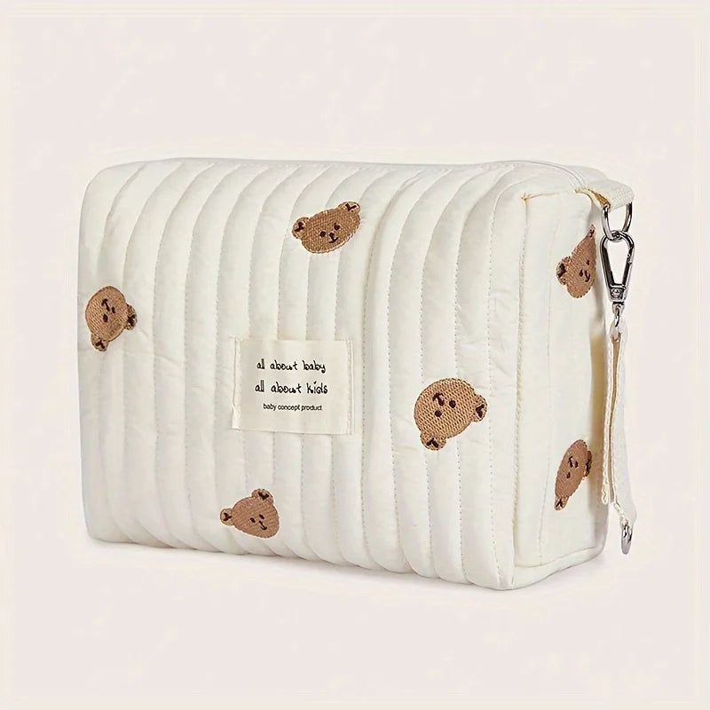 Portable Baby Carriage Bag With Cute Bear Embroidery And Diaper Storage For Moms - ToylandEU