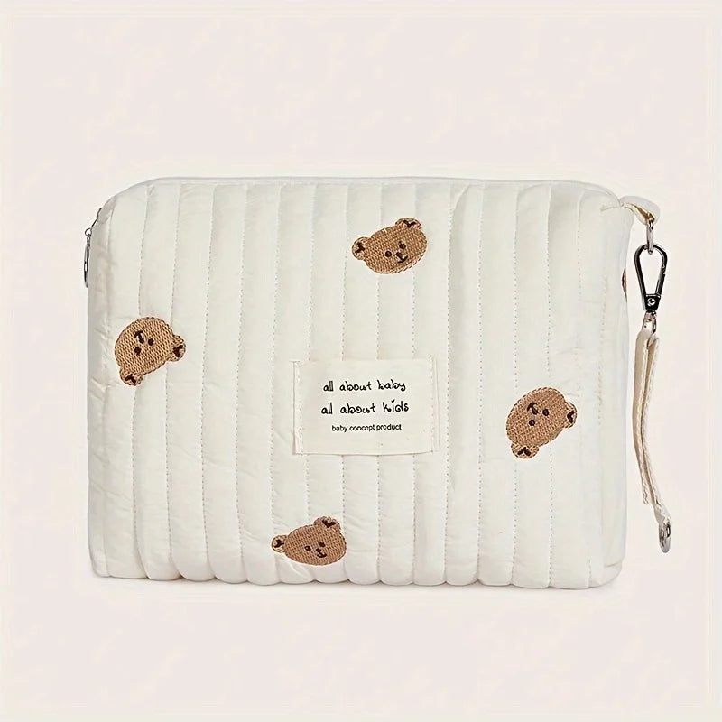 Portable Baby Carriage Bag With Cute Bear Embroidery And Diaper Storage For Moms - ToylandEU