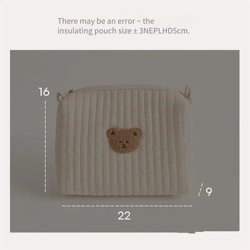 Portable Baby Carriage Bag With Cute Bear Embroidery And Diaper Storage For Moms - ToylandEU