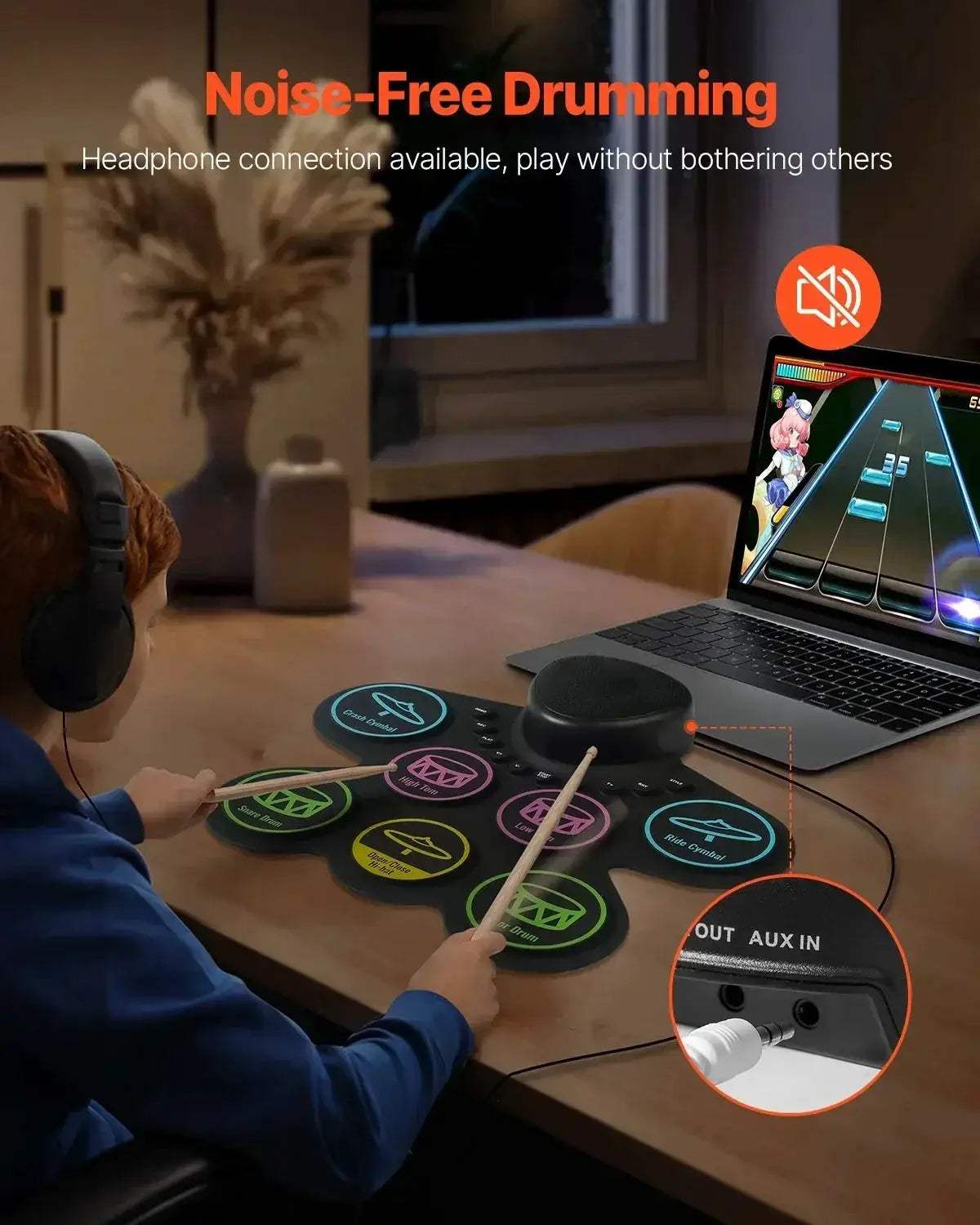 Portable Electronic Drum Set Rollup 7 9 Pads For Kids - ToylandEU