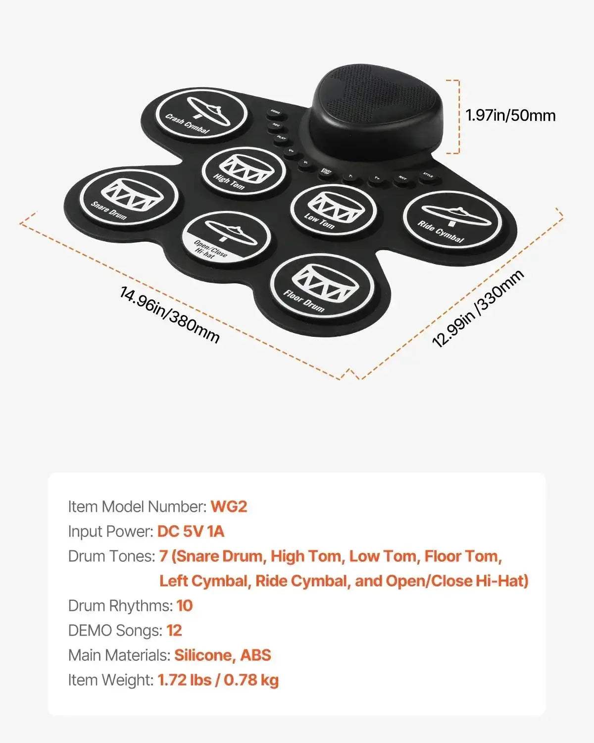 Portable Electronic Drum Set Rollup 7 9 Pads For Kids - ToylandEU