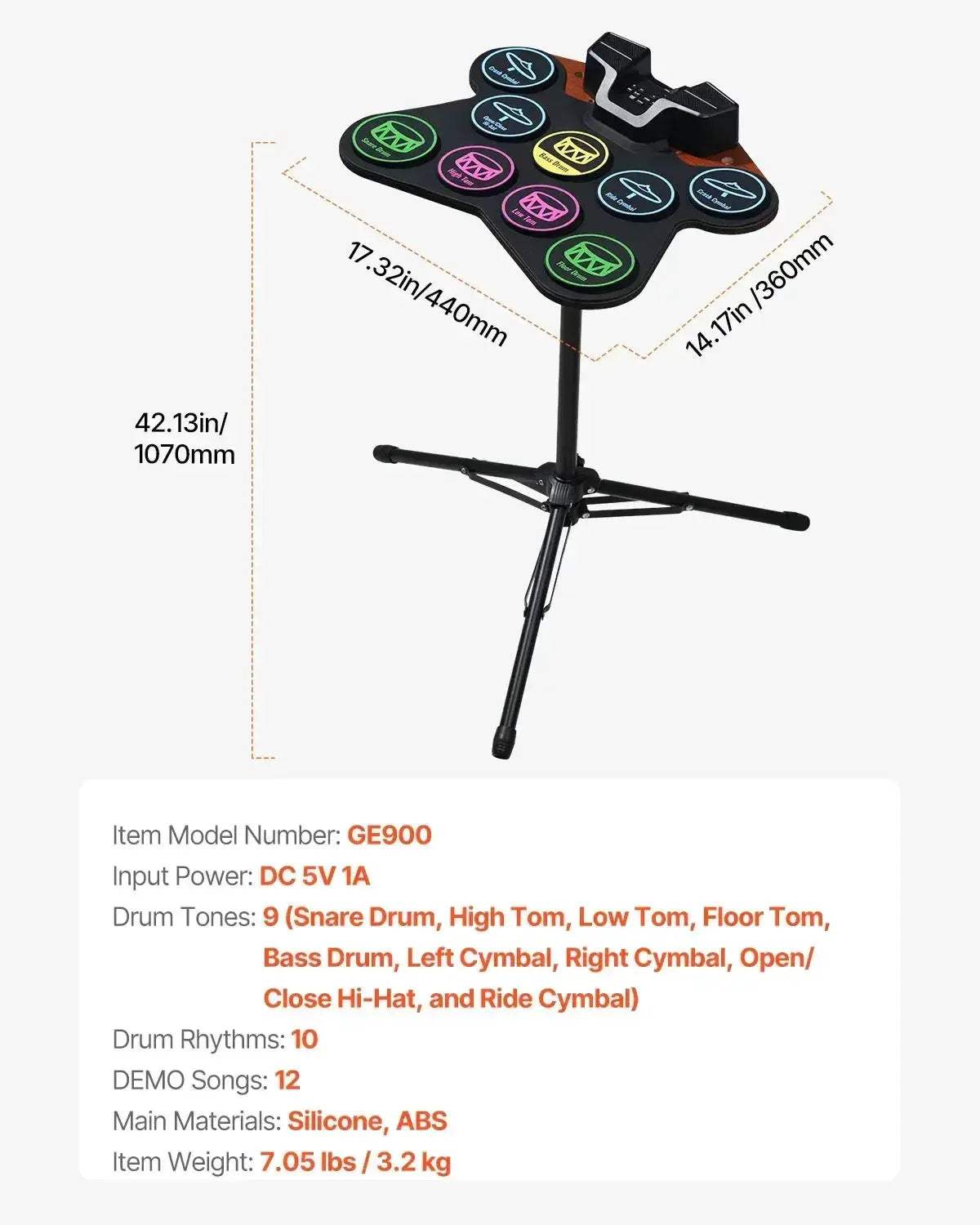Portable Electronic Drum Set Rollup 7 9 Pads For Kids - ToylandEU