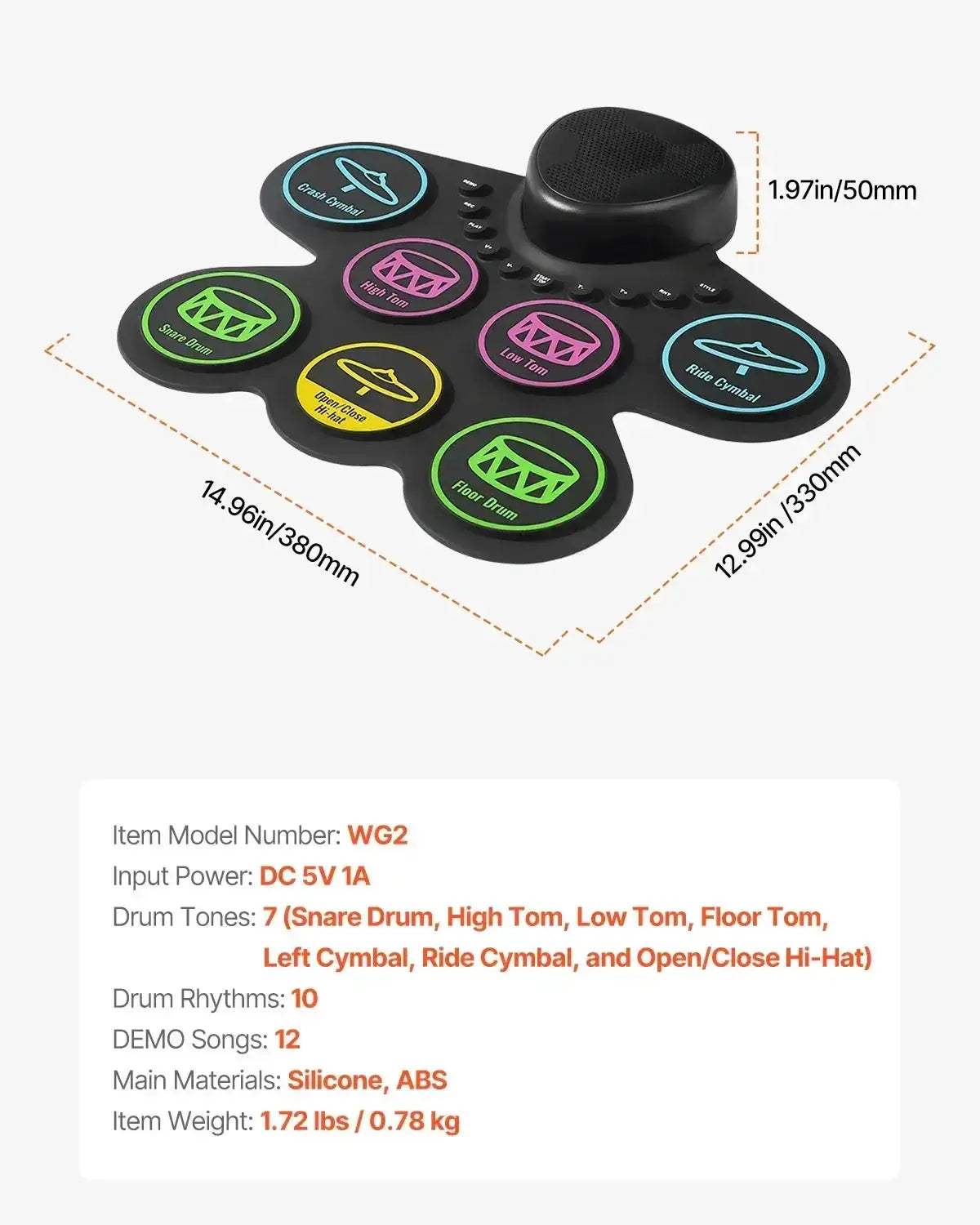 Portable Electronic Drum Set Rollup 7 9 Pads For Kids - ToylandEU