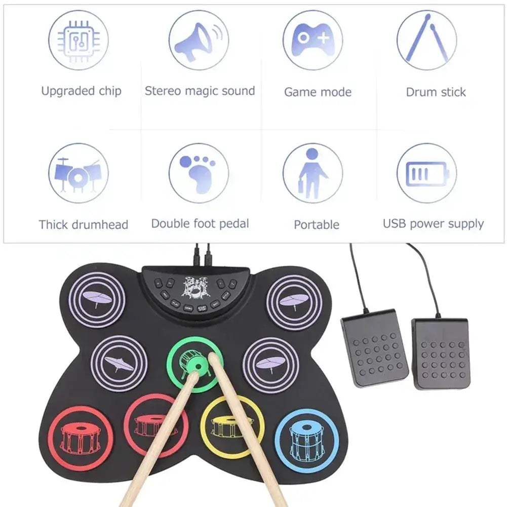 Portable Electronic Drum Set With 9 Pads Sticks And Pedal - ToylandEU