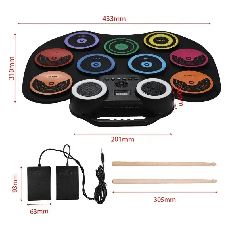 Portable Foldable 9 Pad Electronic Drum Set With Speaker - ToylandEU