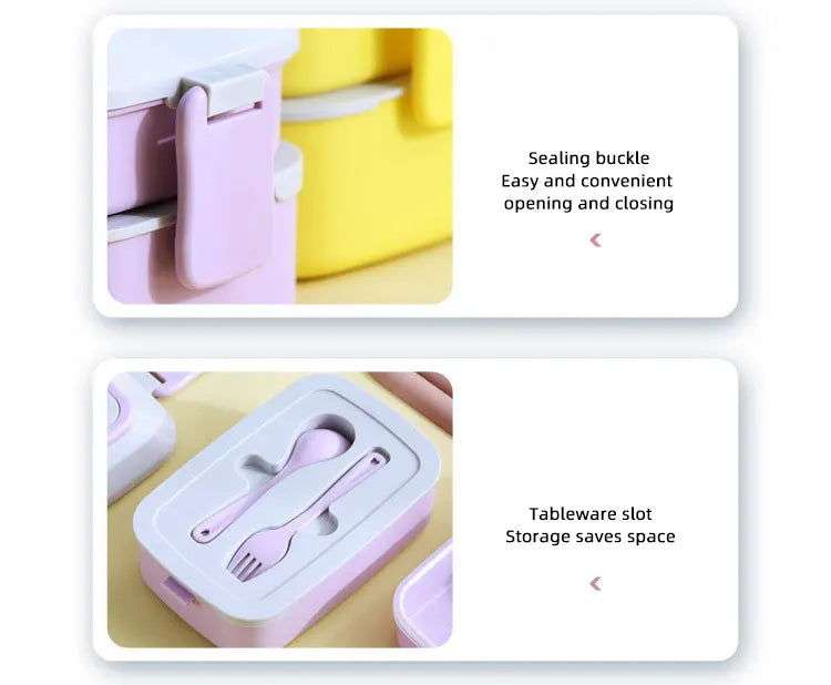  Portable Kids Double Layer Microwave Safe Bento Box 