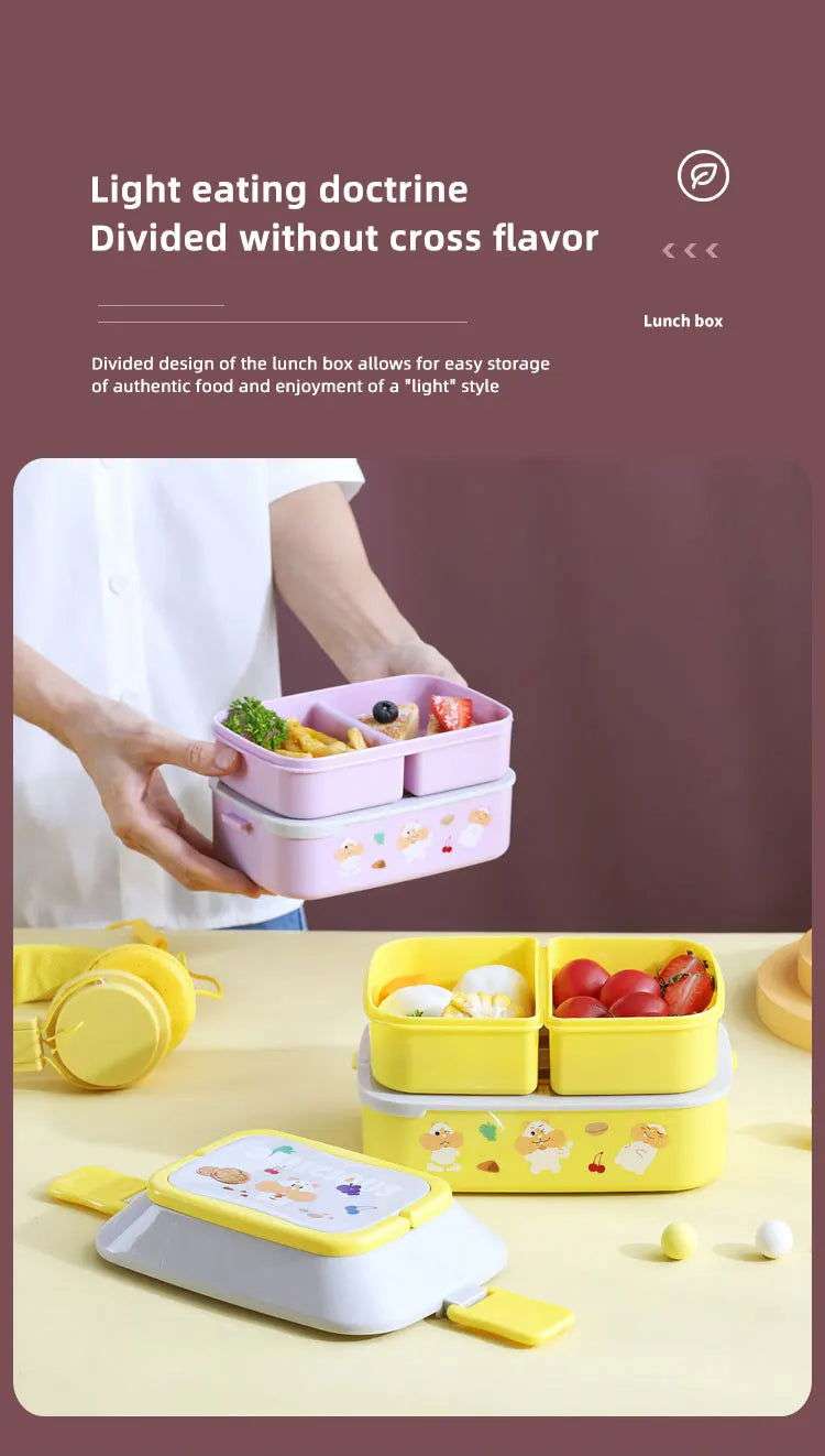  Portable Kids Double Layer Microwave Safe Bento Box 