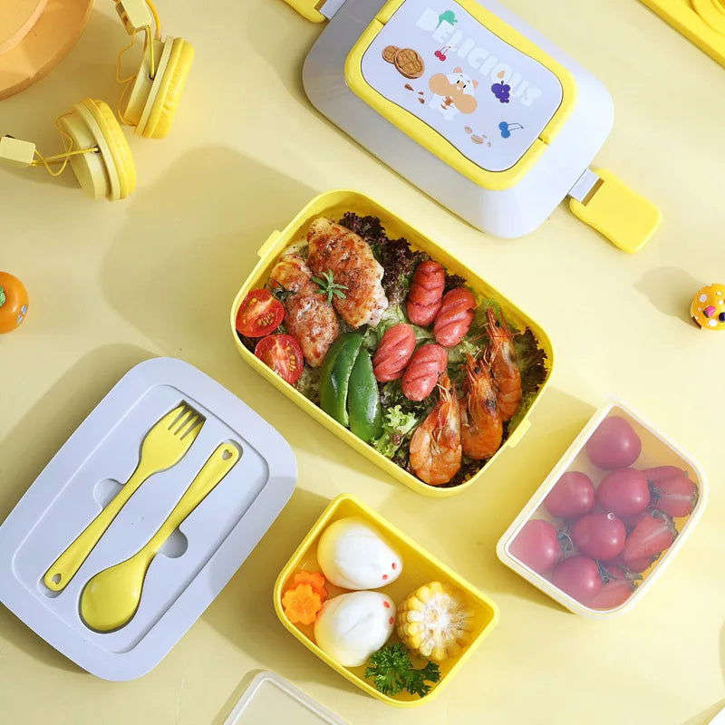  Portable Kids Double Layer Microwave Safe Bento Box 