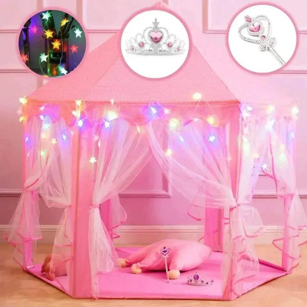 Portable Kids Toy Tipi Tent Princess Pink Girl Castle Play House - ToylandEU