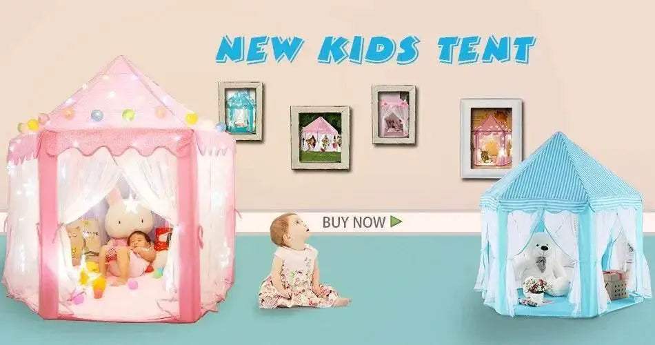 Portable Kids Toy Tipi Tent Princess Pink Girl Castle Play House - ToylandEU