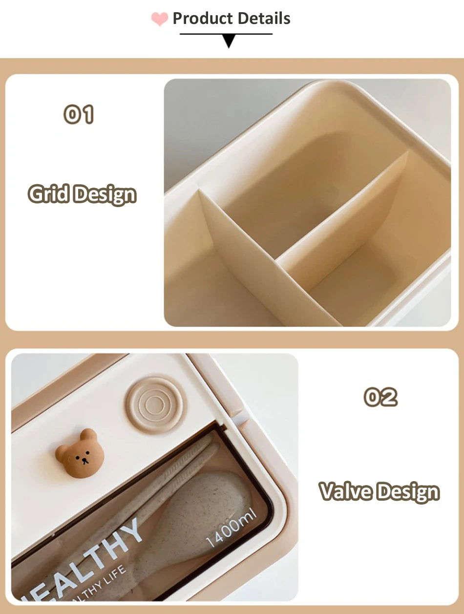 Portable Lunch Box Microwave Safe Cute Design