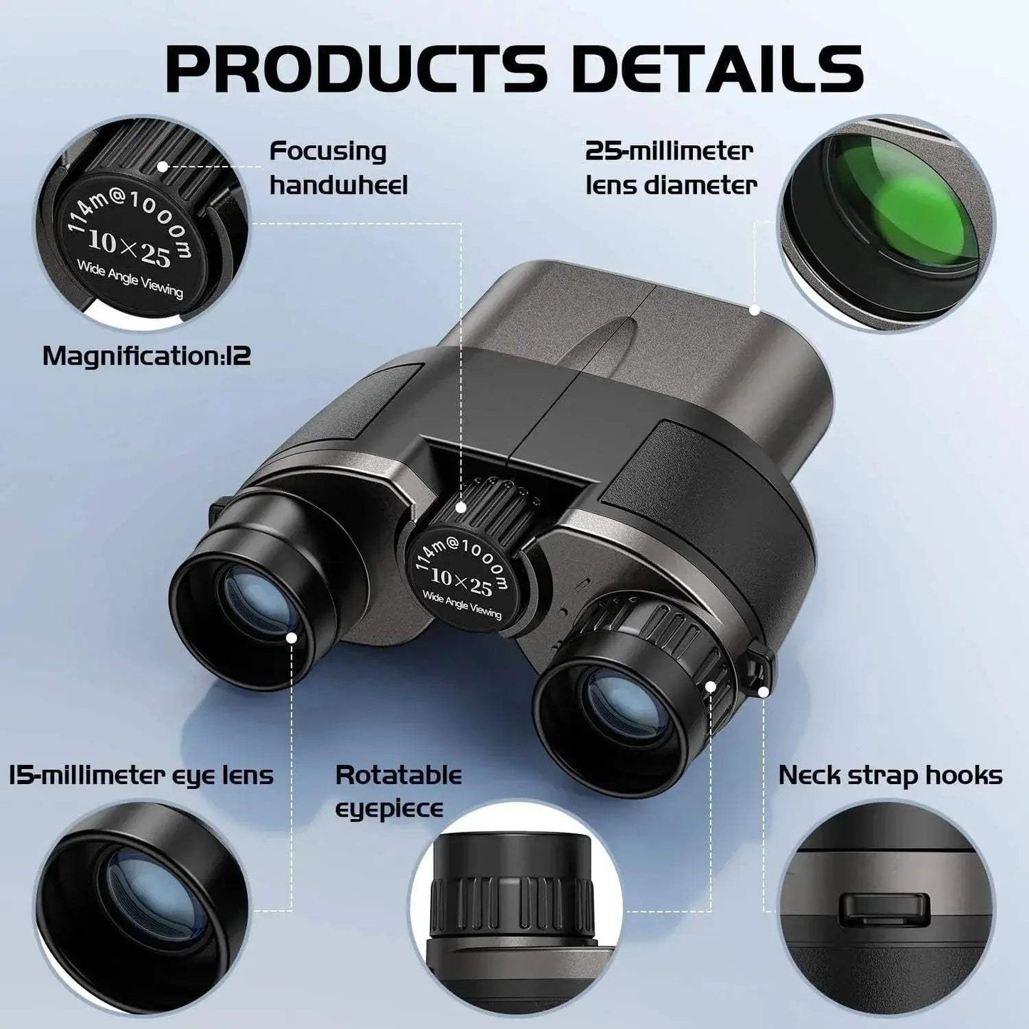 Portable Mini Binoculars 10x25 HD IPX4 Waterproof for Travel - ToylandEU