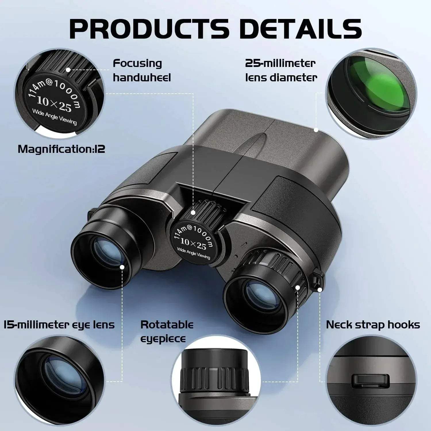 Portable Mini Binoculars 10x25 HD IPX4 Waterproof for Travel - ToylandEU