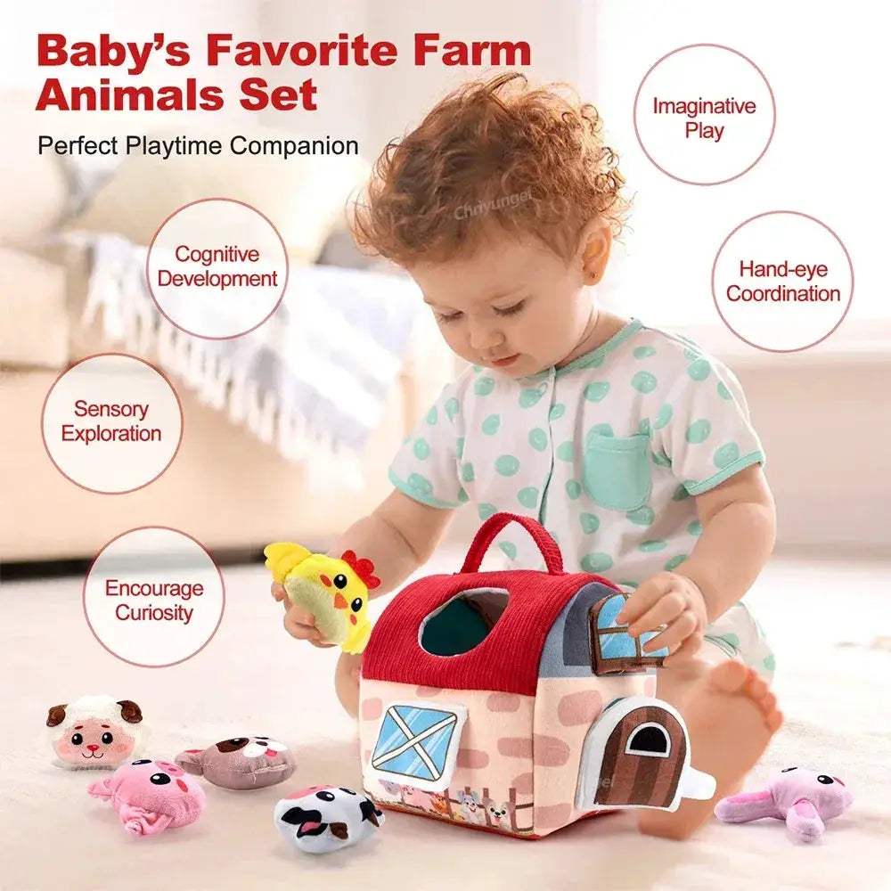 Portable Plush Farm Animals Set Montessori Baby Toy For Infants - ToylandEU