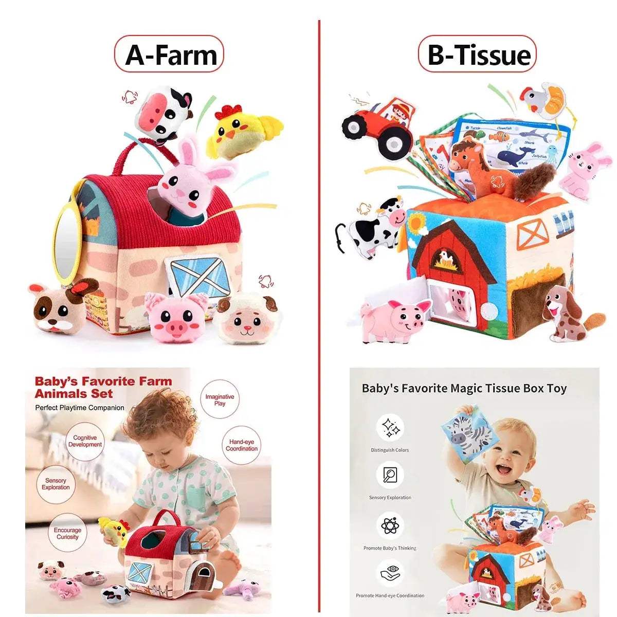Portable Plush Farm Animals Set Montessori Baby Toy For Infants - ToylandEU