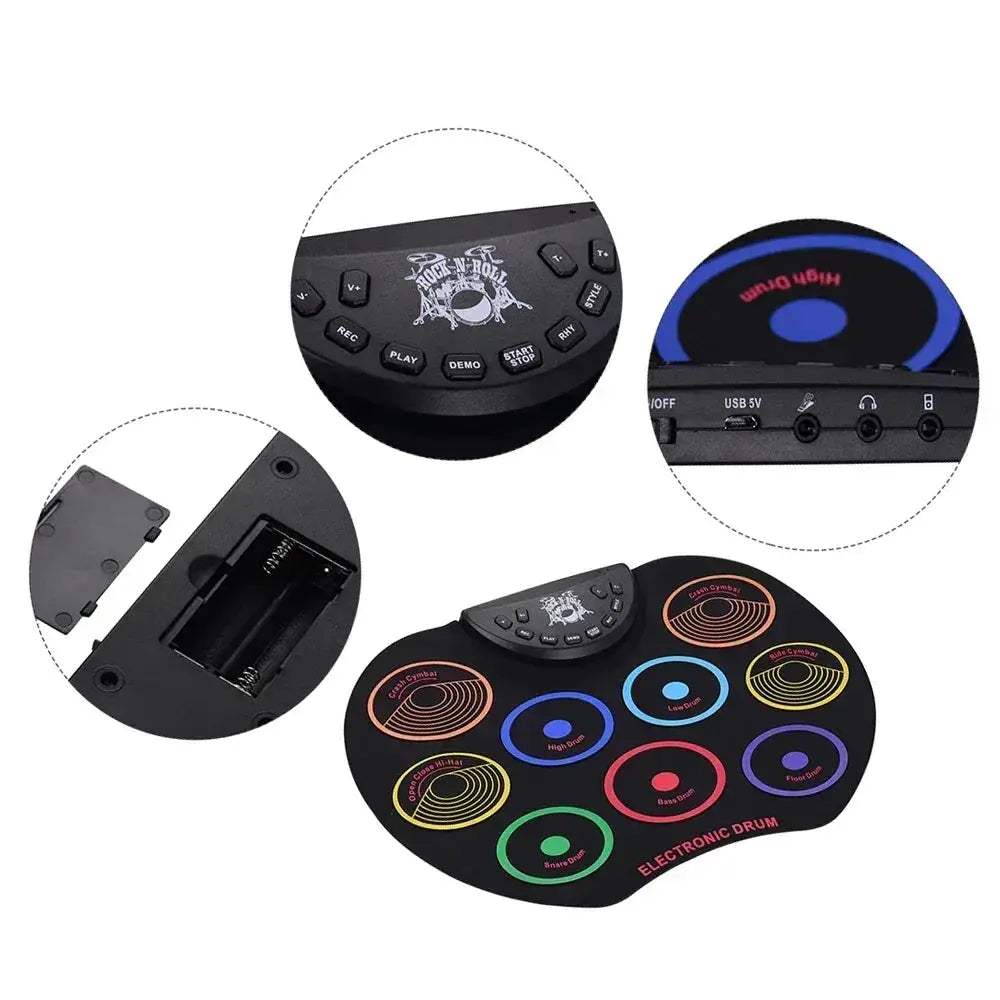 Portable Roll Up Electronic Drum Kit With 9 Silicon Pads - ToylandEU