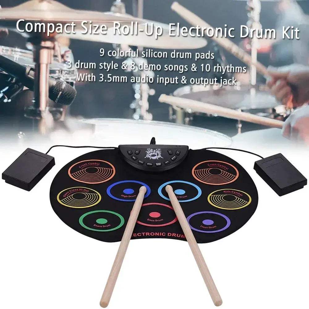 Portable Roll Up Electronic Drum Kit With 9 Silicon Pads - ToylandEU