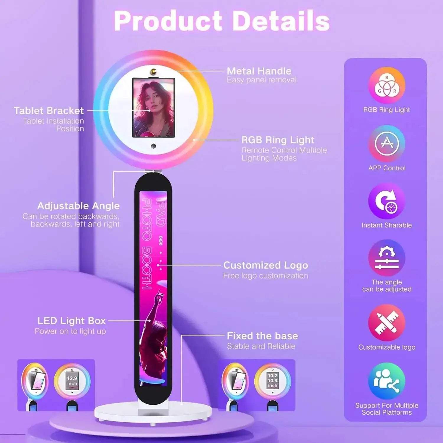 Portable iPad Photo Booth With App Control And RGB Light - ToylandEU