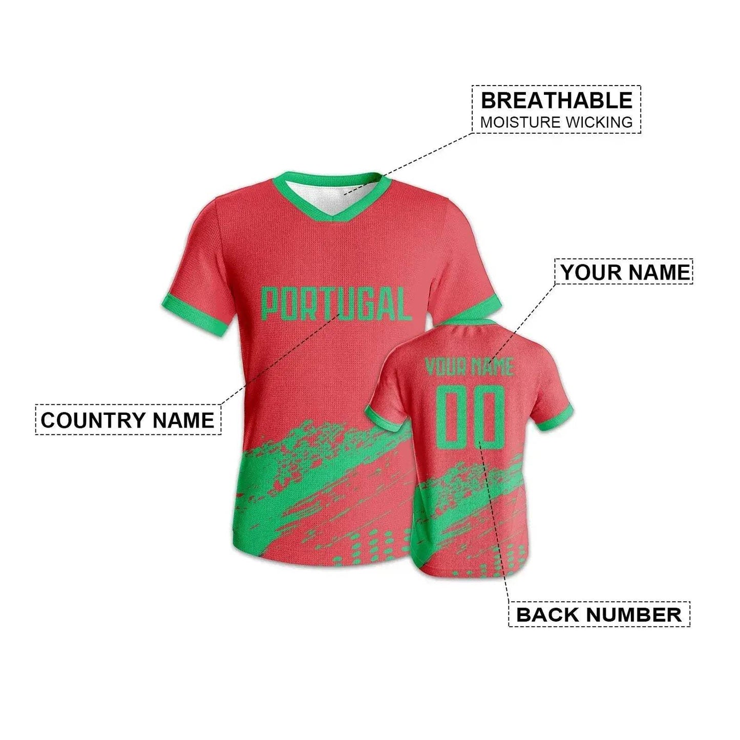 Portugal Soccer Jersey Quick Dry With Custom Name And Number - ToylandEU