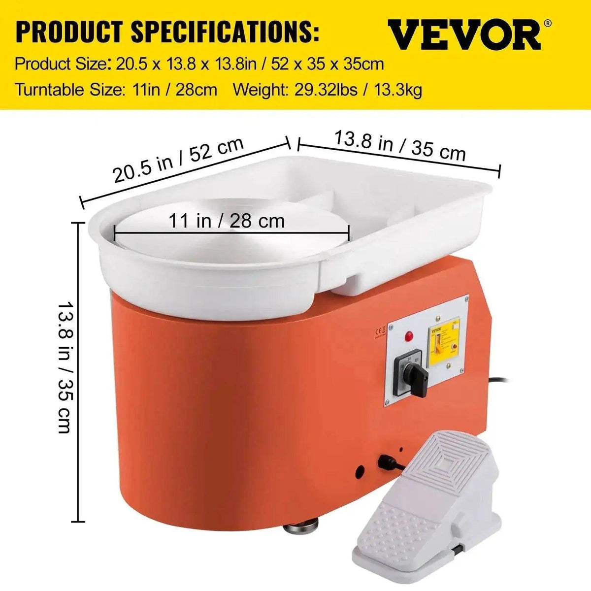  VEVOR Electric Pottery Wheel Machine 28cm 350W Foot Pedal -  ToylandEU™