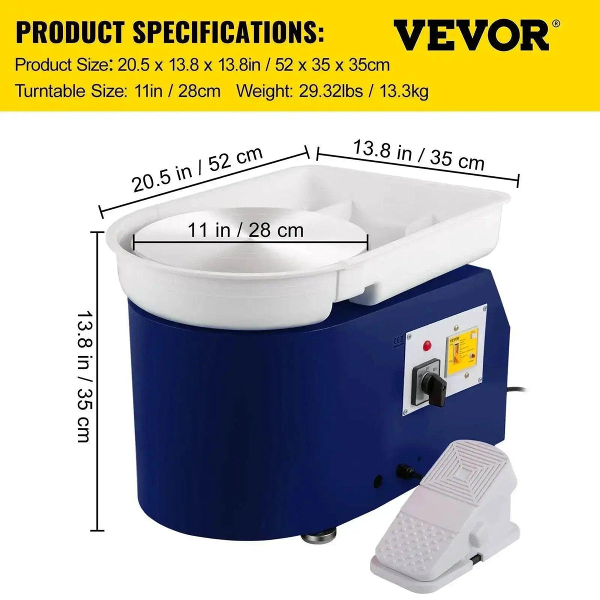  VEVOR Electric Pottery Wheel Machine 28cm 350W Foot Pedal -  ToylandEU™