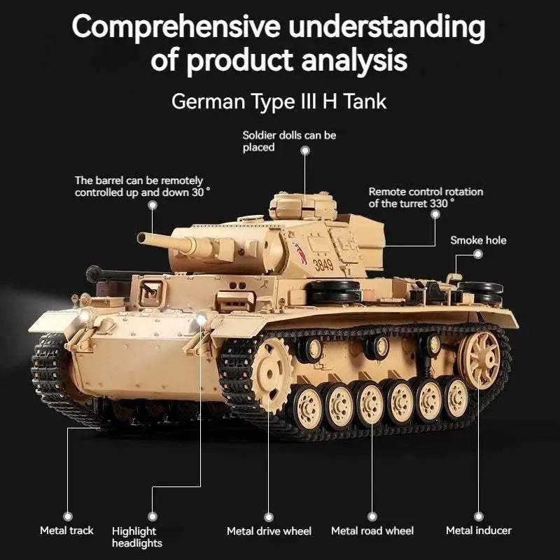  Powerful RC Tank German Type 3H Metal Tracks Toyland EU -  ToylandEU™