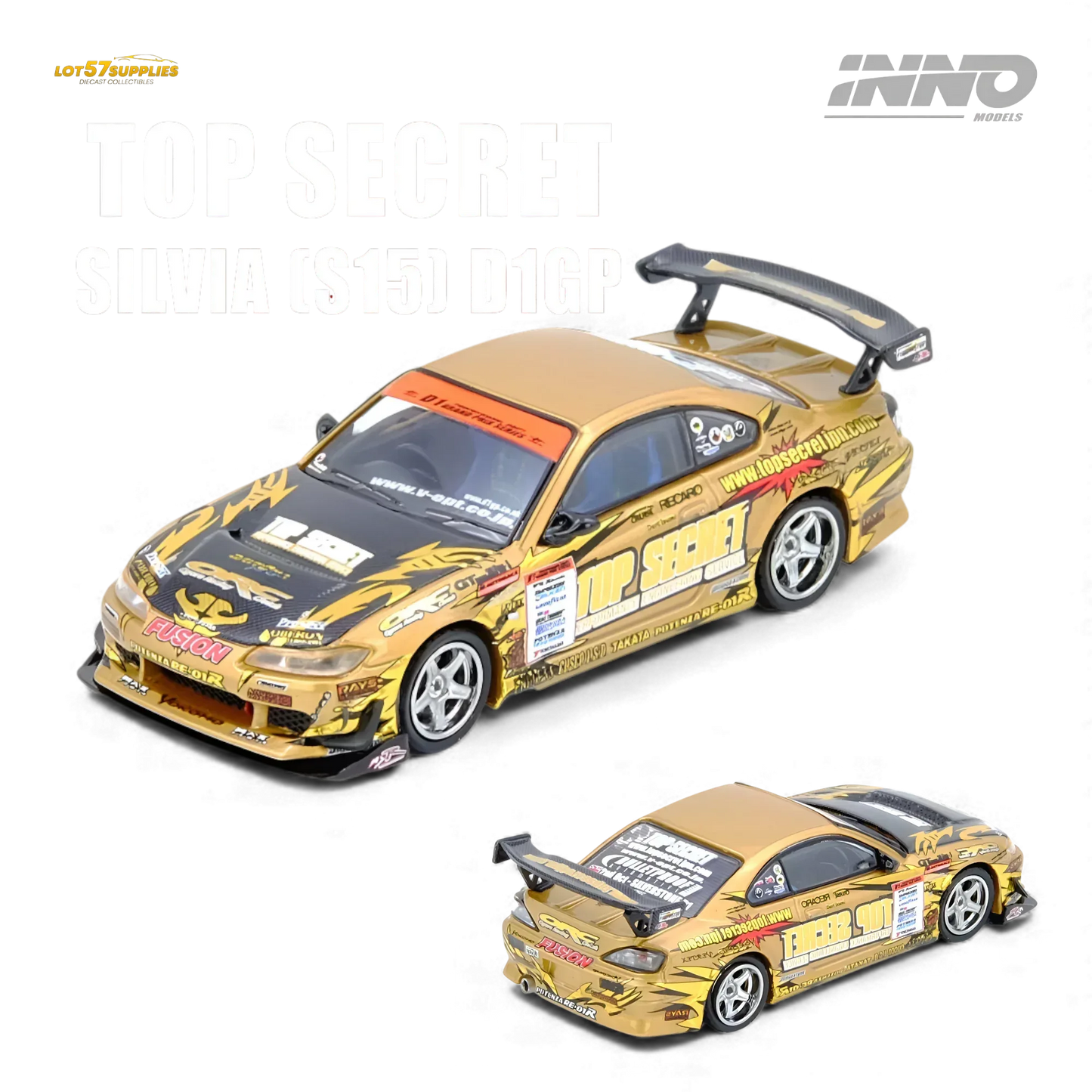 Inno64 Top Secret Silvia S15 Diecast Gold 1 64 Champion - ToylandEU