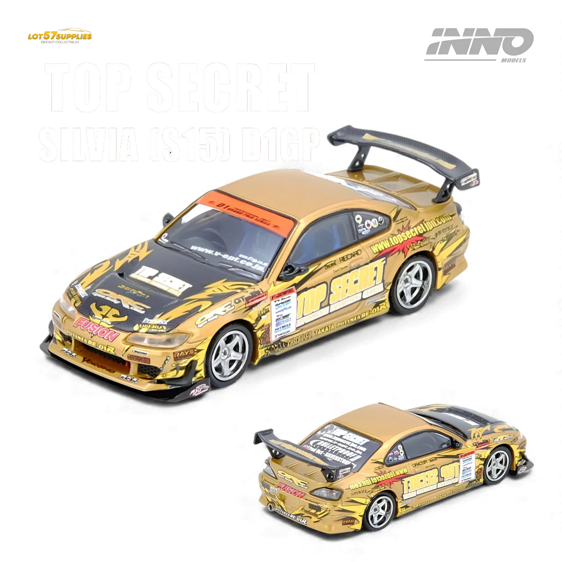 Inno64 Top Secret Silvia S15 Diecast Gold 1 64 Champion - ToylandEU