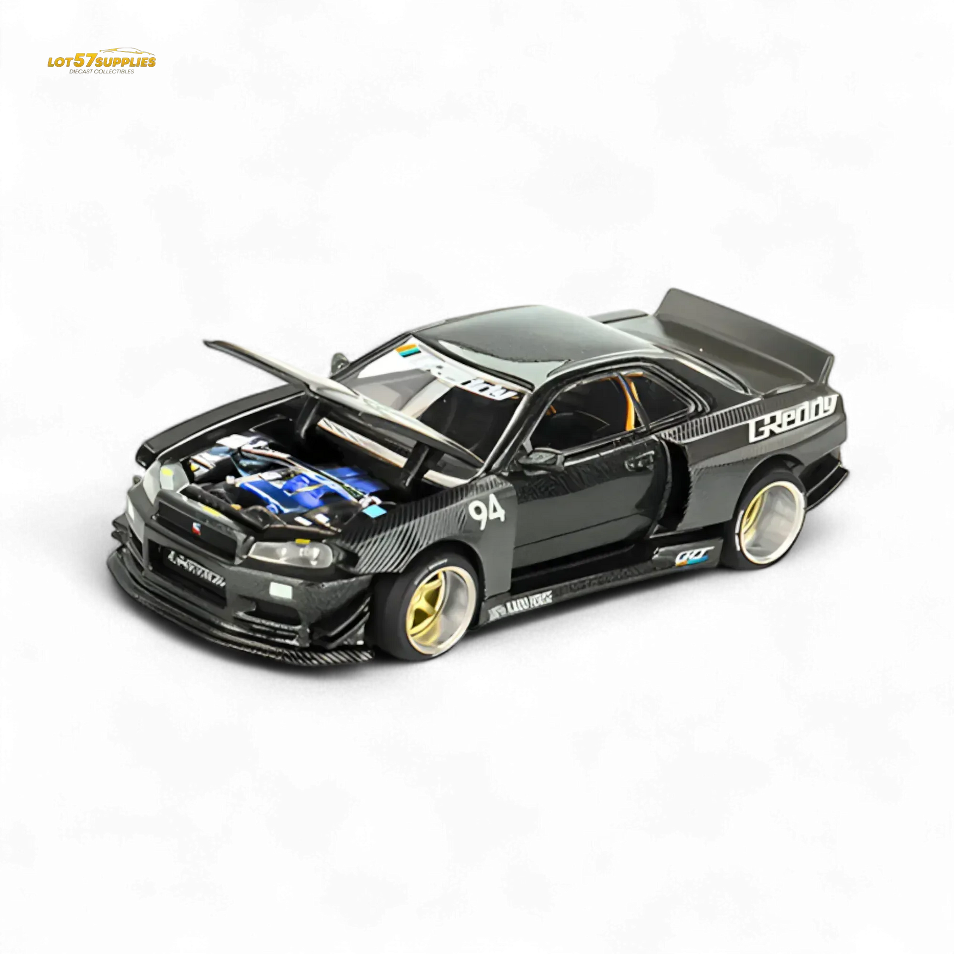 (Pre-Order) Kaido House x Mini GT Nissan Skyline GT-R (R34) Kaido Works GReddy V2 - Black w/ Carbon 1:64 - ToylandEU