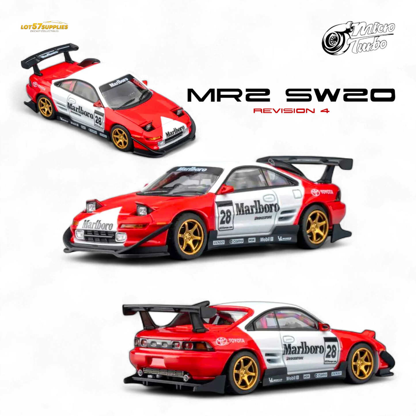 Diecast Toyota MR2 MicroTurbo 1To64 Flip Headlights Marlboro Livery - ToylandEU