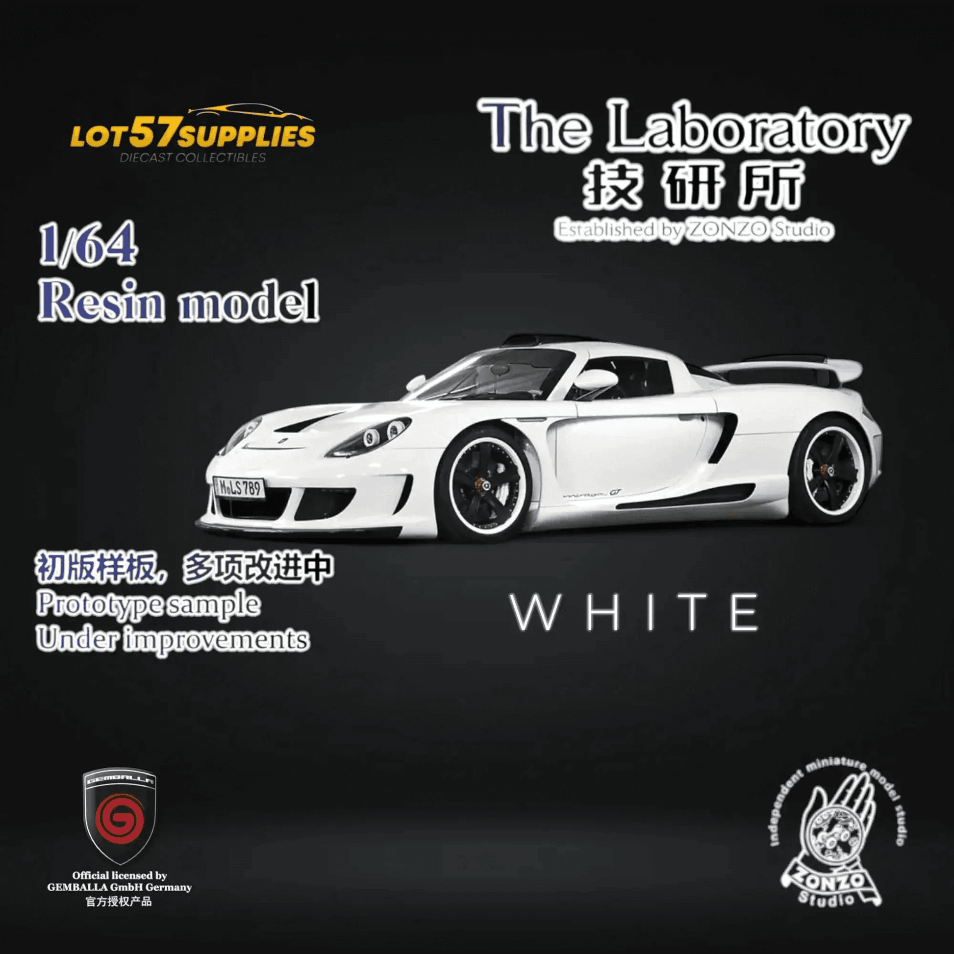 (Pre-Order) The Laboratory X ZONZO Gemballa Mirage GT WHITE 1:64 Resin - ToylandEU