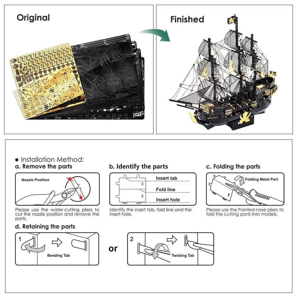 Premium 3D Metal Puzzle Kit Black Pearl Model DIY Assembly Toy for Adults and Teens - ToylandEU
