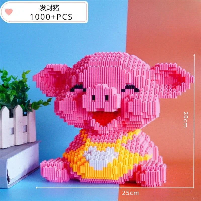 Premium 3D Model DIY Mini Diamond Blocks Building Toy Animal World Pink Smile Pig For Kids Gift - ToylandEU