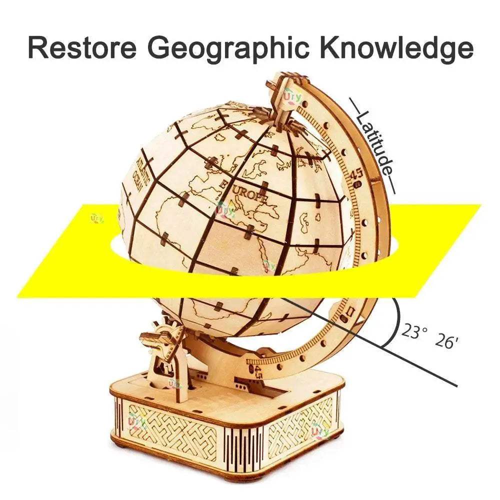 Premium 3D Wooden Puzzle Globe Kit with Rotatable Mechanism for Creative Kids and Adults - ToylandEU