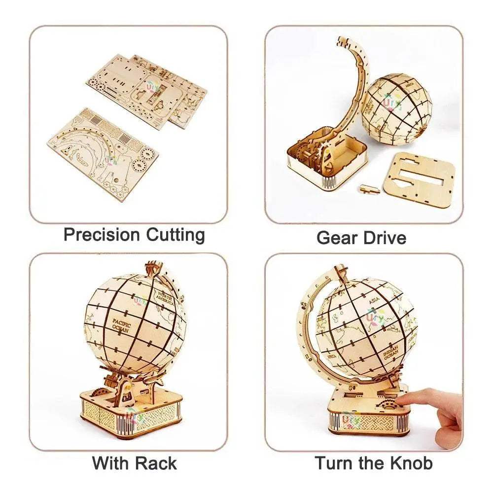Premium 3D Wooden Puzzle Globe Kit with Rotatable Mechanism for Creative Kids and Adults - ToylandEU