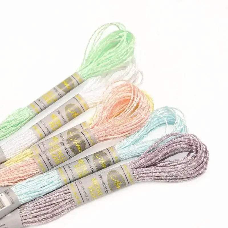Premium 6-Pack Pearlescent High Gloss Metallic Embroidery Thread for Cross Stitch - 8 Meters Each, 6 Strands - ToylandEU