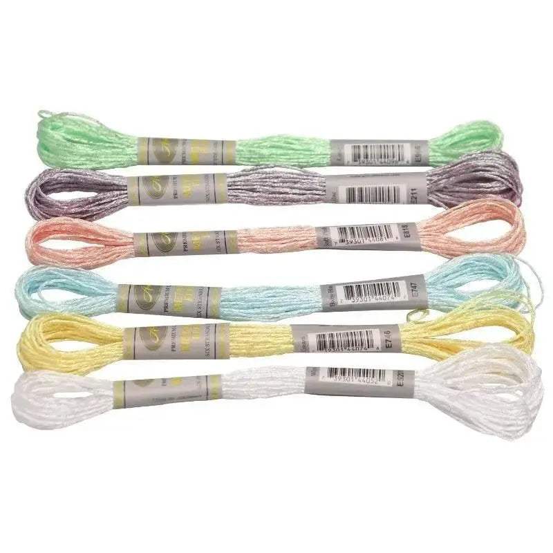 Premium 6-Pack Pearlescent High Gloss Metallic Embroidery Thread for Cross Stitch - 8 Meters Each, 6 Strands - ToylandEU