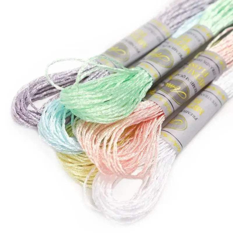 Premium 6-Pack Pearlescent High Gloss Metallic Embroidery Thread for Cross Stitch - 8 Meters Each, 6 Strands - ToylandEU