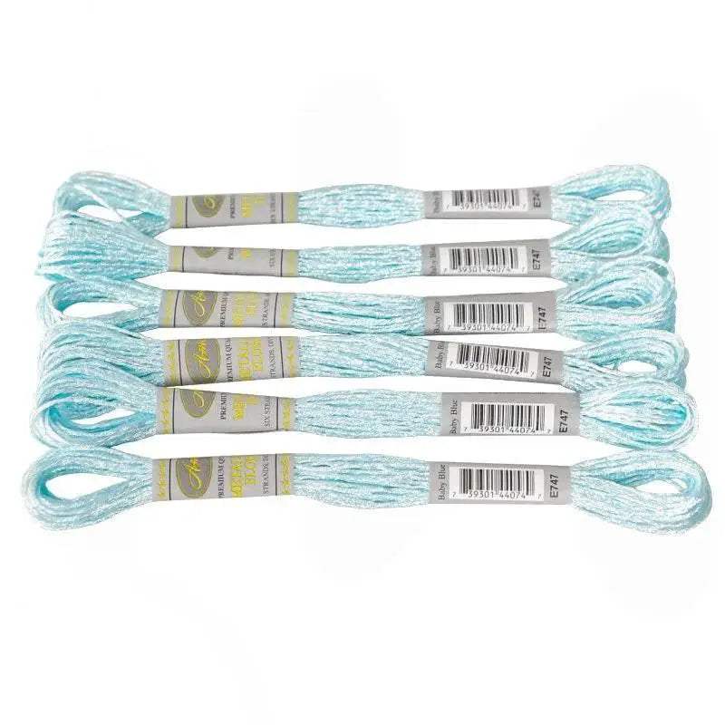 Premium 6-Pack Pearlescent High Gloss Metallic Embroidery Thread for Cross Stitch - 8 Meters Each, 6 Strands - ToylandEU