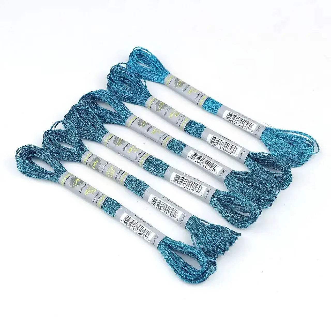 Premium 6-Pack Pearlescent High Gloss Metallic Embroidery Thread for Cross Stitch - 8 Meters Each, 6 Strands - ToylandEU