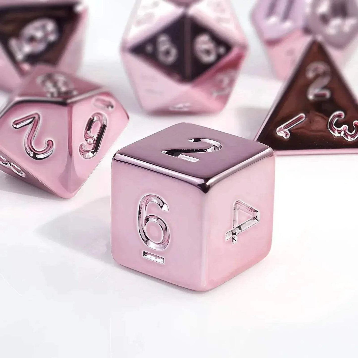 Premium 7 Piece Polyhedral Dice Set with Plated Pink Finish for Tabletop RPG Gamers - ToylandEU