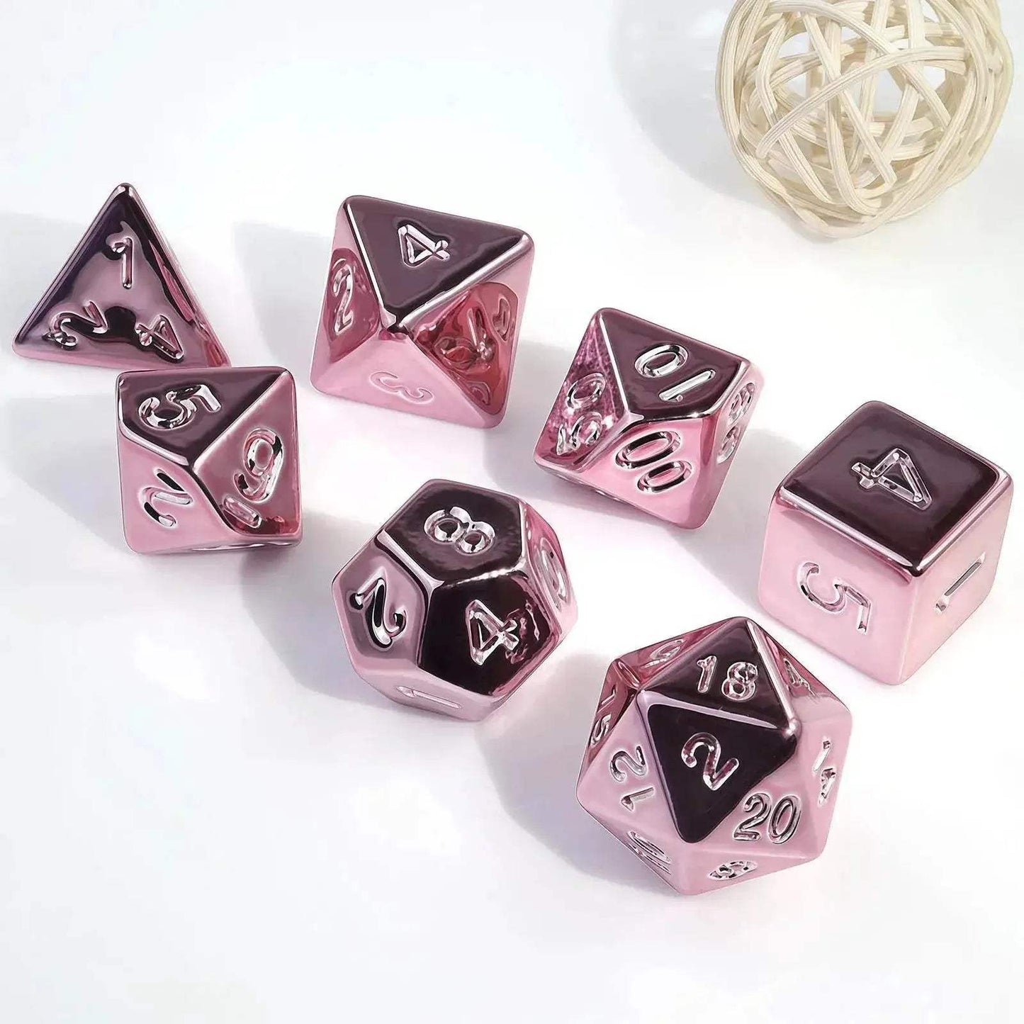 Premium 7 Piece Polyhedral Dice Set with Plated Pink Finish for Tabletop RPG Gamers - ToylandEU