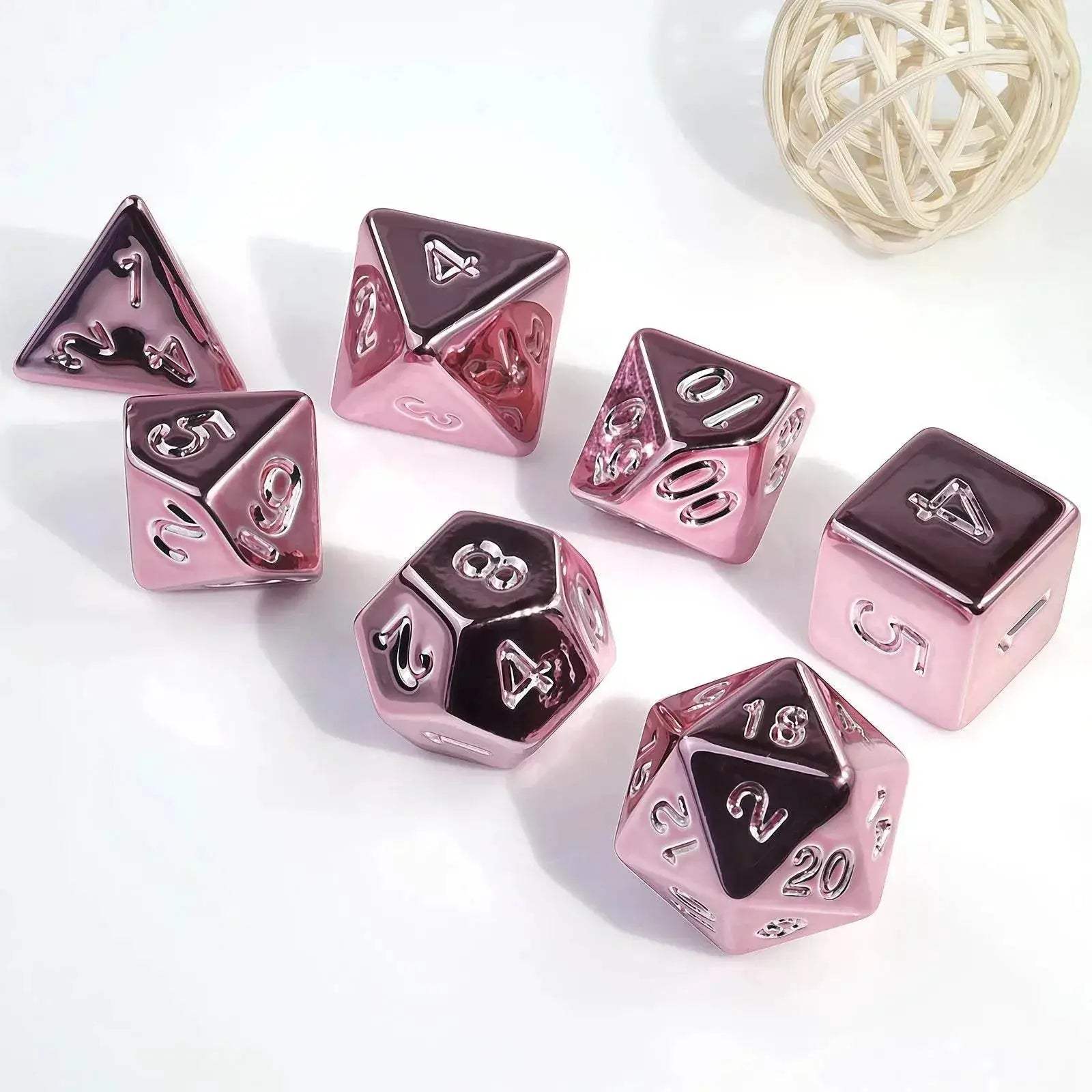 Premium 7 Piece Polyhedral Dice Set with Plated Pink Finish for Tabletop RPG Gamers - ToylandEU