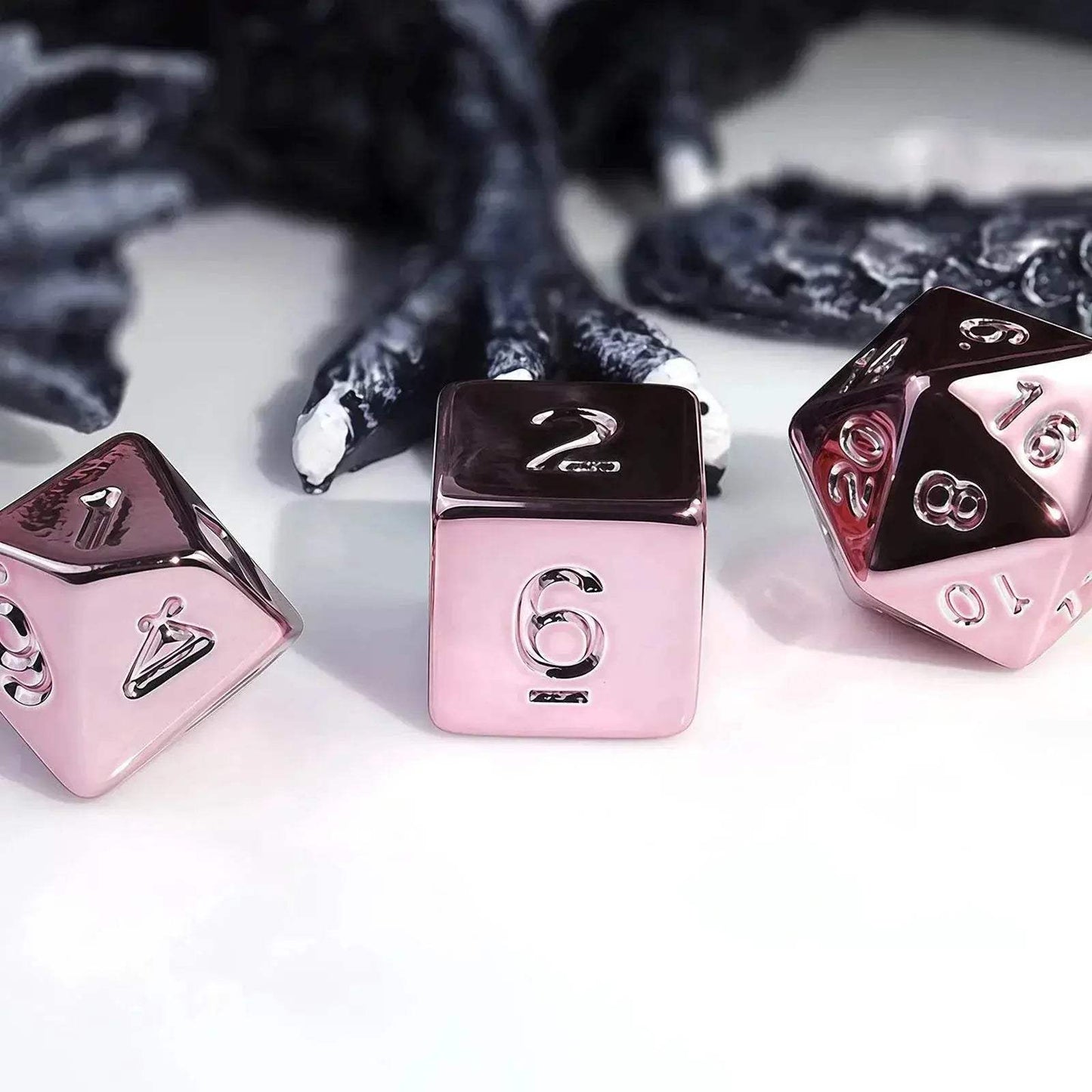 Premium 7 Piece Polyhedral Dice Set with Plated Pink Finish for Tabletop RPG Gamers - ToylandEU