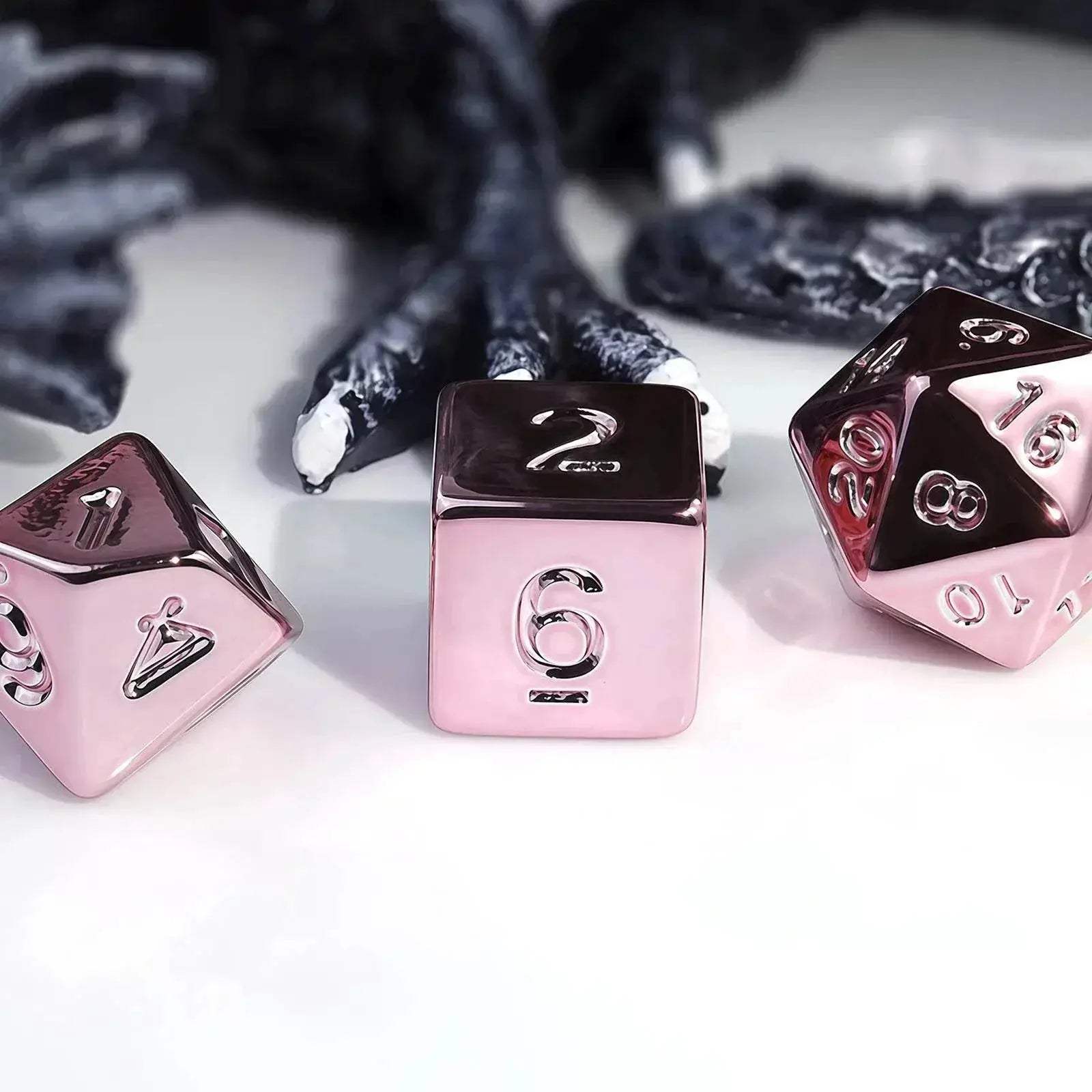 Premium 7 Piece Polyhedral Dice Set with Plated Pink Finish for Tabletop RPG Gamers - ToylandEU