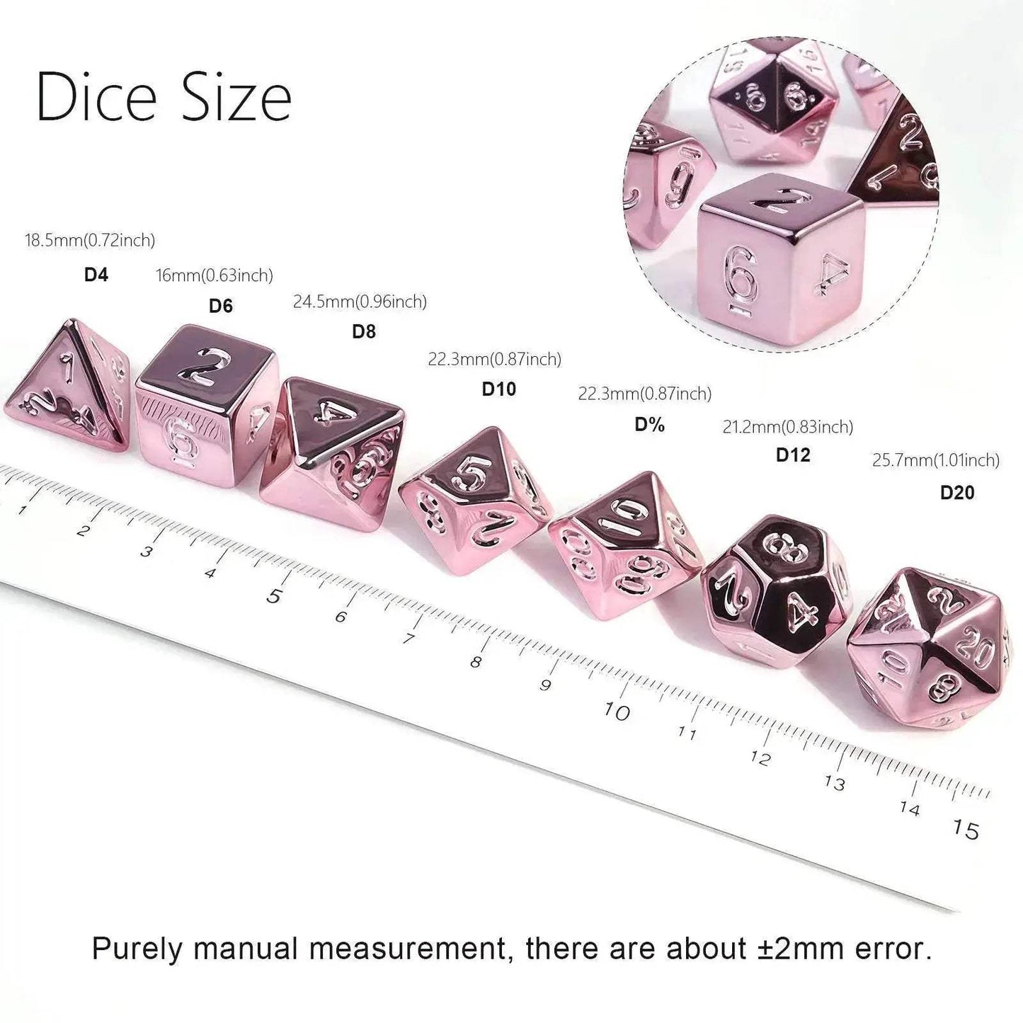 Premium 7 Piece Polyhedral Dice Set with Plated Pink Finish for Tabletop RPG Gamers - ToylandEU