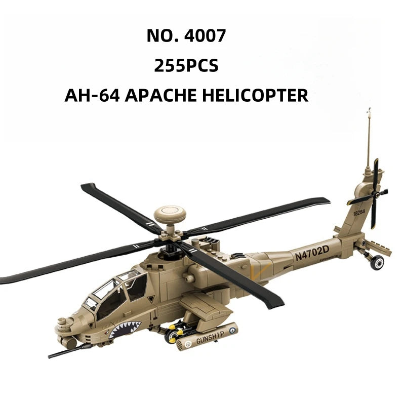 Premium Aircraft Model Building Blocks AH 64 Apache Helicopter 255 Pieces For Aviation Enthusiasts - ToylandEU